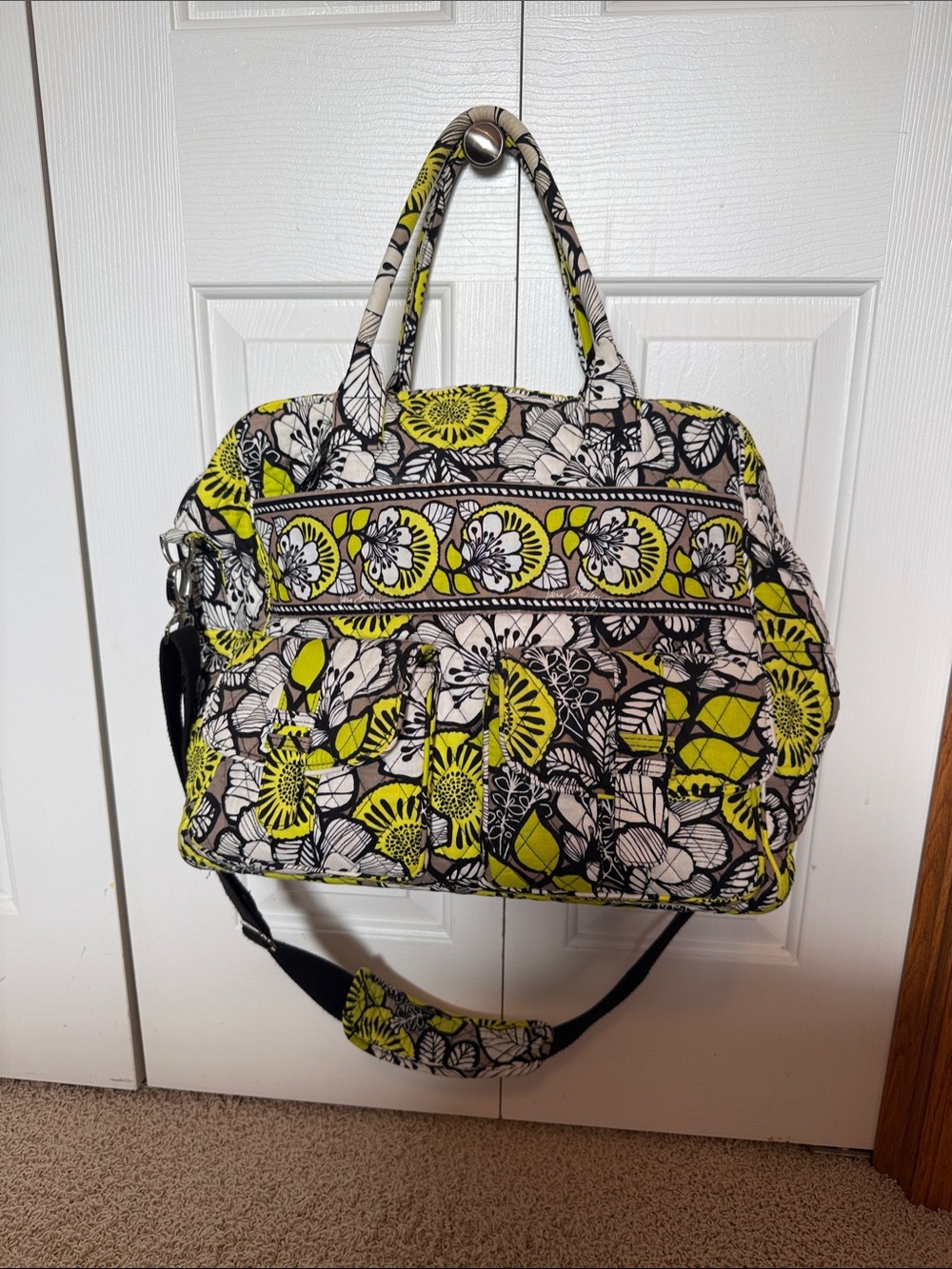 Vera Bradley Yellow Black Floral Quilted Travel Bag
